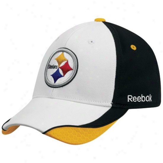 Steelers Hat : Reebok Steelers White Sideline Flex Fit Hat