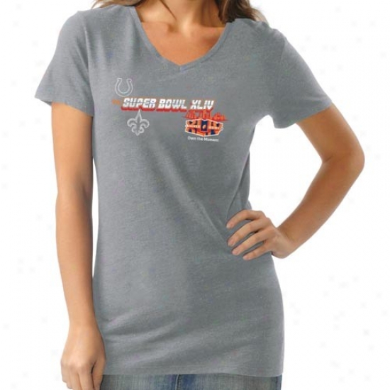 Super Bowl Merchandise Attire: New Orleans Saints Vs. Indianapolis Colts Super Bowl Xliv Bound Ladies Ash Raglan Premium Triblend Dueling T-shirt