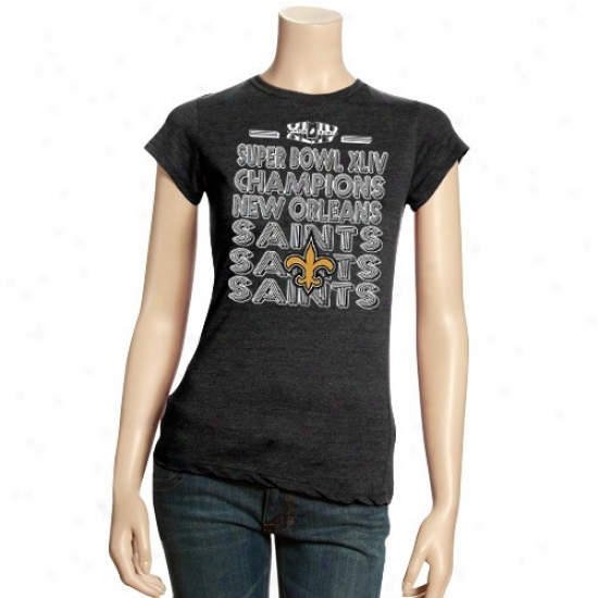 Super Bowl Merchandise Shirts : New Orleans Saints Ladies Black Super Bowl Xliv Champions Stacked Premium Shirts