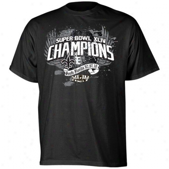 Super Bowl Merchandise T Shiirt : Reebok New Orleans Saints Black Super Bowl Xliv Champions Forty-four Hike T Shirt