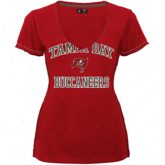 Tampa Bay Buccaneers Tshirt : Tampa Baywood Buccaneers Ladies Red Ex Boyfriend Premium Fashion Top