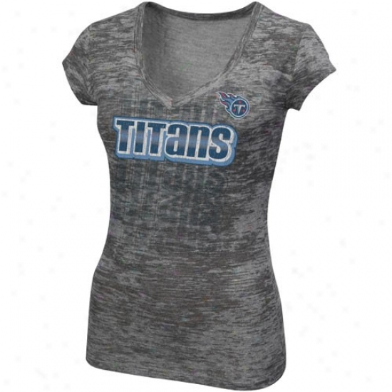 Tennessee Titans T Shirt : Tennessee Titans Ladies Gray Pride Playing Sublimated Sheer Tri-blend Premium V-neck T Shirt