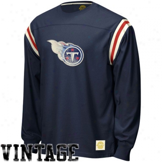 Titans Tshirt : Reebok Titans Navy Blue Whittewashed Logo Applique Long Sleeve Tshirt