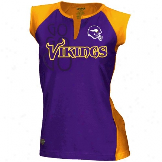Vikings Apparel: Reebok Vikings Purple-gold Two-toned Split Neck T-shirt