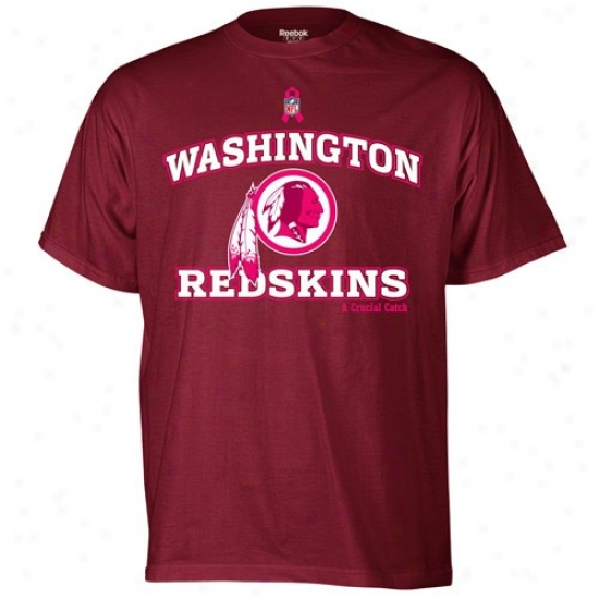 Washington Redskins T Shirt : Reebok Washington Redskins Burgundy Breast Cancer Awareness T Shirt