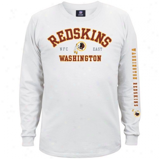 Washington Redskins T-shirt : Washington Redskins White Dual Menace Long Sleeve T-shirt