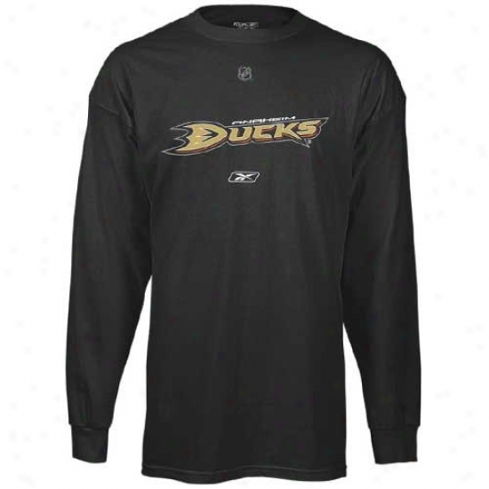 Anaheim Duck T Shirt : Reebok Anaheim Duck Black Primary Logo Long Sleevee T Shirt