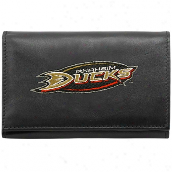 Anaheim Duck Black Embrroidered Tri-fold Leather Wallet