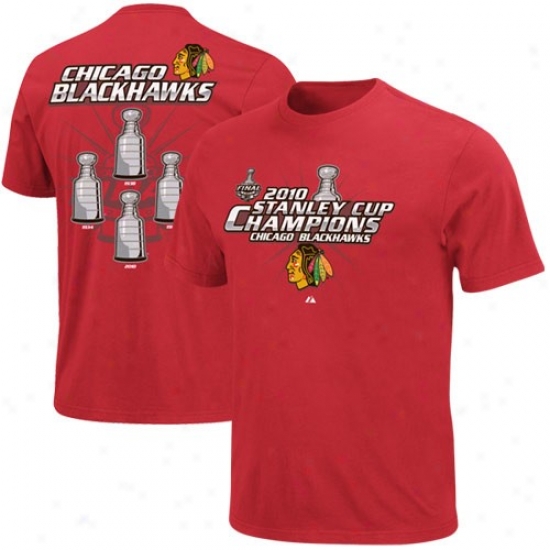 Black Hawks Attire: Majestic Black Hawks Red 2010 Nhl Stanley Cup Champions One Of A Kind Champs T-shirr