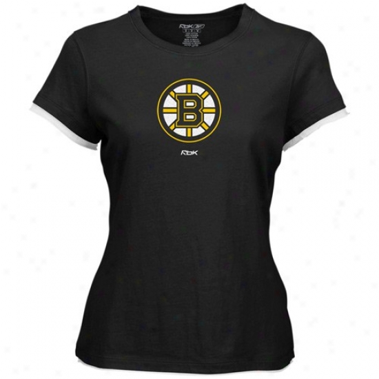 Boston Bruins Attire: Reebok Boston Bruins Ladies Dark Classic Logo Tissue T-shirt