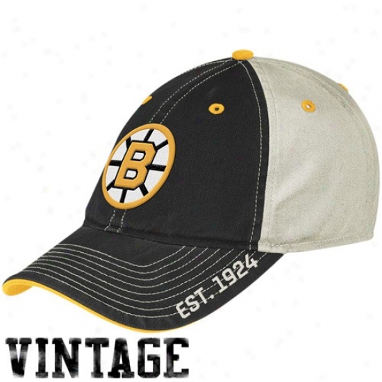 Boston Bruins Hats : Reebok Boston Bruins Black-white Established Logo Vintage Slouch Hats