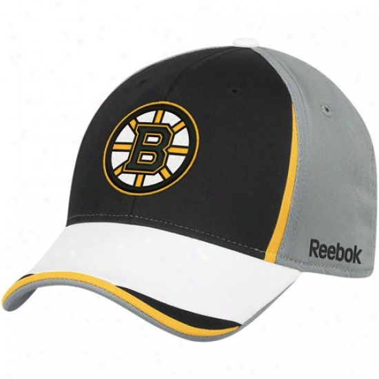 Boston Bruins Merchandise: Reebok Boston Bruins Gray-black Nhl 2010 Draft Day Flex Be proper Hat