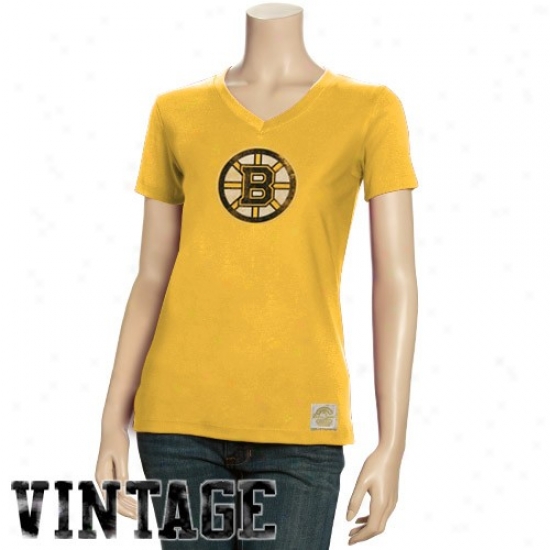 Boston Bruins Tshirt : Reebok Boston Bruins Ladies Gold Better Logo Vintage Premium Tshirt