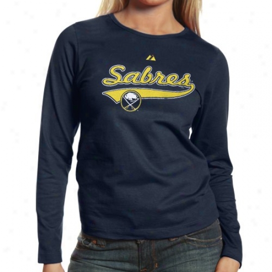 Buffalo Sabres T-shirt : Majestic Buffalo Sabres Ladies Navy Blue Body Check Long Sleeve T-shirt