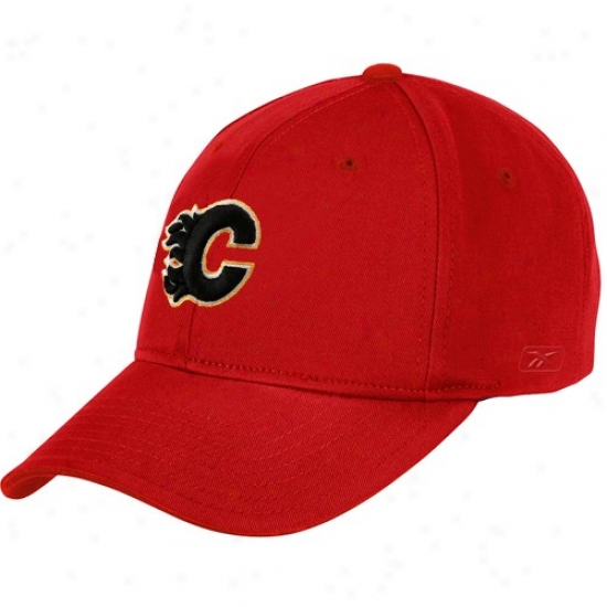 Calgary Flame Hat : Reebok Calgary Flame Red Basic Logo Wool Blend Hat