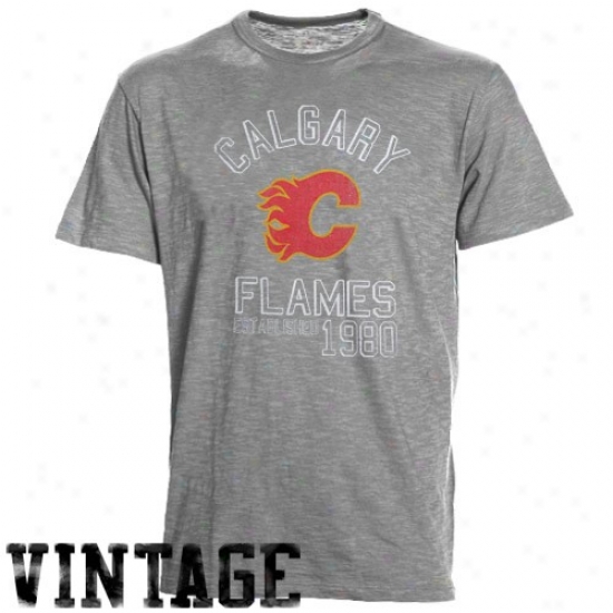Calgary Flames T Shirt : Banner '47 Calgary Flames Ash Baseline Vintage T Shirt
