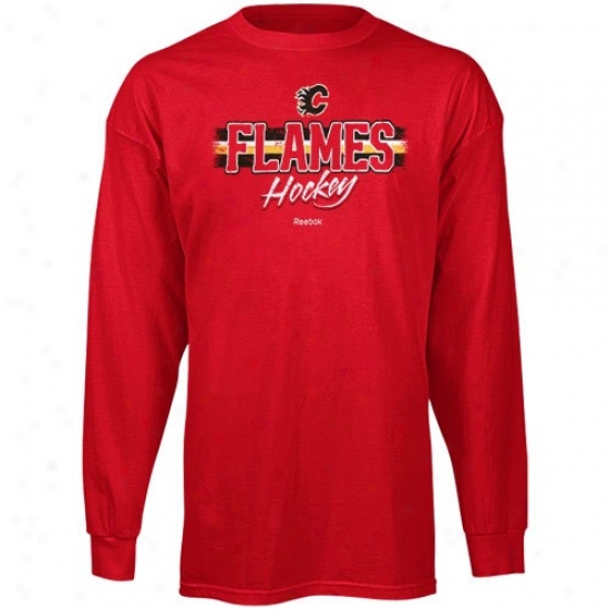 Calgary Flames Tees : Reebok Calgary Flames Red Allegiance Long Sleeve Tees