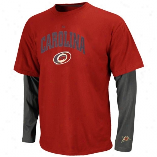 Carolina Hurricanes T-shirt : Majestic Carolina Hurricanes Charcoal-red Official Scorer Double Layer Premium T-shirt