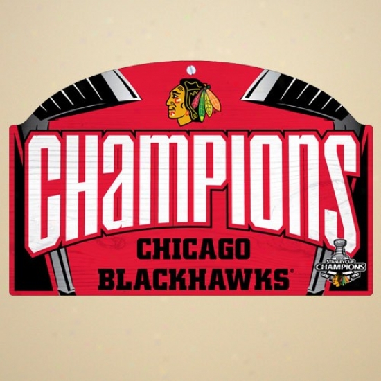 "chicago Blackhawks 2010 Nhl Stanley Draught Champions Red 11"" X 17"" Wood Sign"