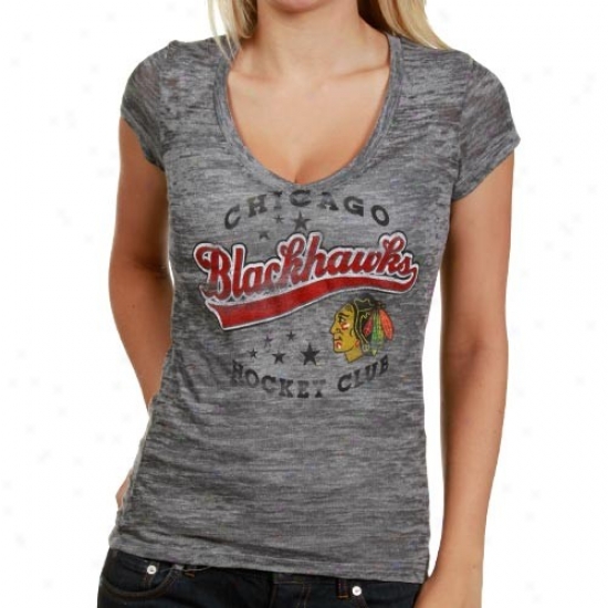 Chicago Blackhawks Tshirt : Mwjestic Chicago Blackhawks Ladies Gray Appeal Play Tri-blend Slub V-neck Tshirt