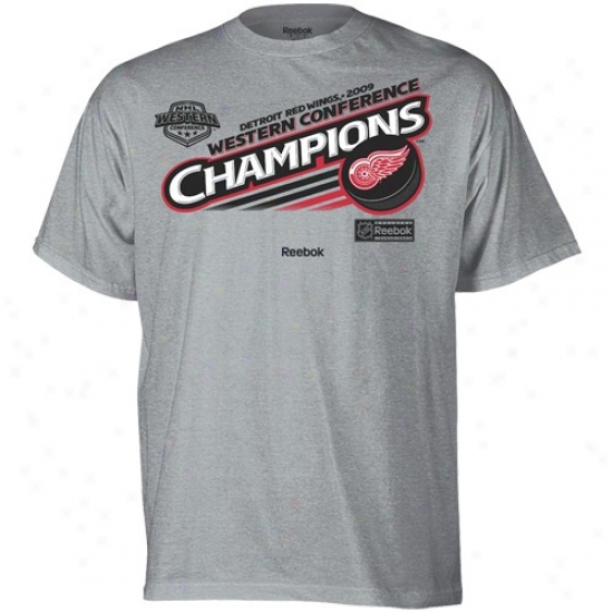 Detroit Red Wings Apparel: Reebok Detroit Red Wints Youth Ash 2009 Nhl Western Conversation Champions Locker Room T-shirt