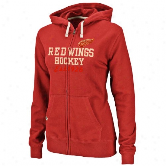 Detroit Red Wings Fleece : Majestic Detroit Red Wings Ladies Red Lucky Charm Full Zip Fleece