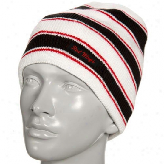 Detroit Red Wings Hats : Reebok Detroit Red Wings Natural Team Color Stripe Knit Beanie