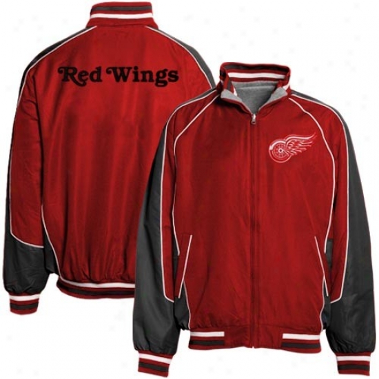 Detroiit Red Wings Jackets : Detroit Red Wings Red-ash Ottoman Reversible Full Zip Jackets