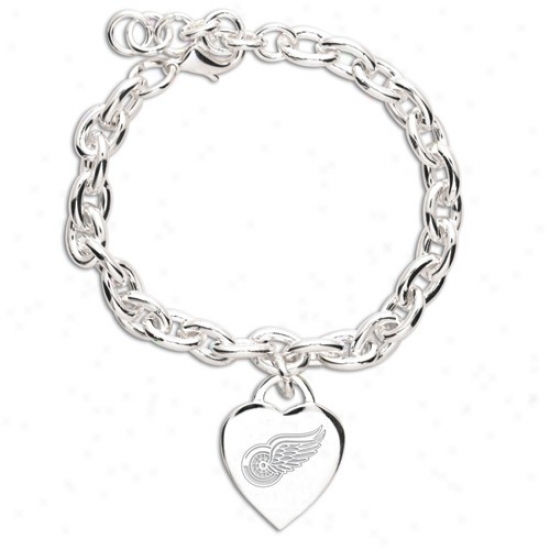 Detroit Red Wings Ladies Silver Heart Charm Bracelet