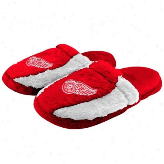 Detroit Red Wings Red-white Plush Slide Slippers