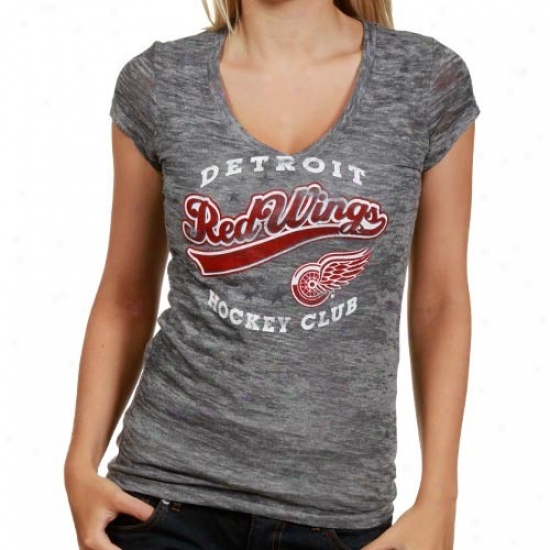 Detroit Red Wings T Shirt : Majestic Detroit Red Wings Ladies Gray Appeal Play Tri-blend Slub V-neck T Shirt