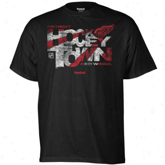 Detroit Red Wings T-shirt : Reebok Detroit Red Wings Black Street Lingo T-shirt