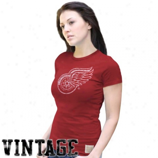 Detroit Red Wings Tshirts : Detroit Red Wings Ladies Red Logo Vingge Premium Tshirts