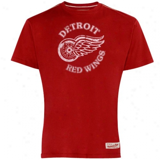 Detroit Red Wings Tshirts : Mitchell & Ness Detroit Red Wings Red Throwback Logo Premium Tshirts