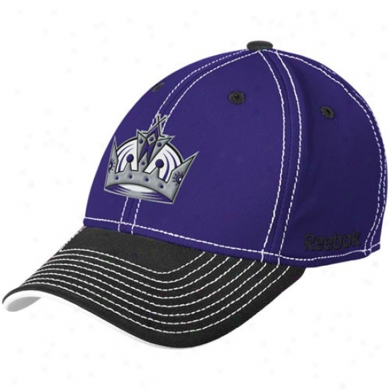 La Kings Hat : Reebok La Kings Purple-black Contrast Stitched Flex Fit Hat
