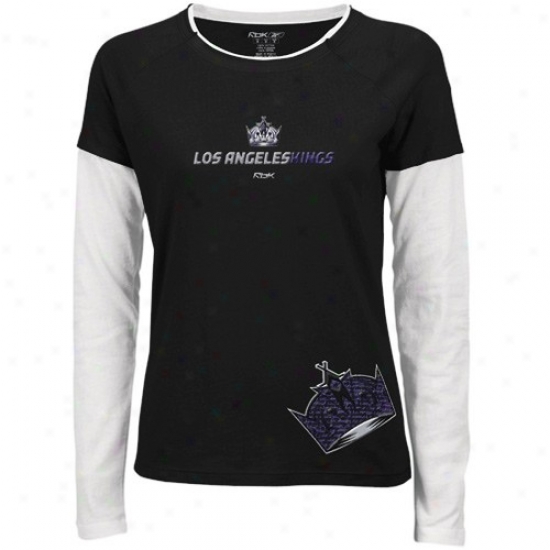 L.a. Kings Tees : Reebok L.a. Kings Ladies Black Bridgette Long Sleeve Tissue Tees