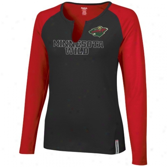 Minnesota Fanciful T Shirt : Rwebok Minnesota Wild Black-red High Pitch Long Sleeve Premium T Shirt
