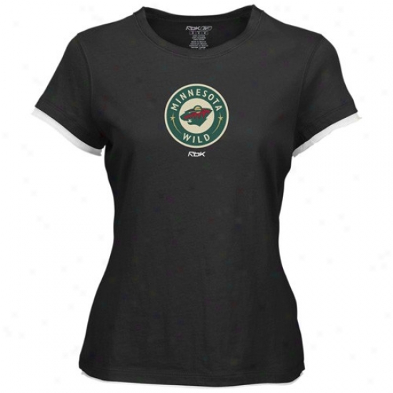Minnesota Wild Tee : Reebok Minnesota Wild Ladies Black Logo Premier Cap Sleeve Fabric Tee