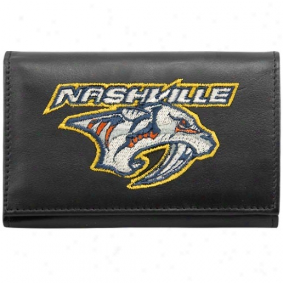 Nashville Predators Black Embroidered Tri-fold Leather Wallet
