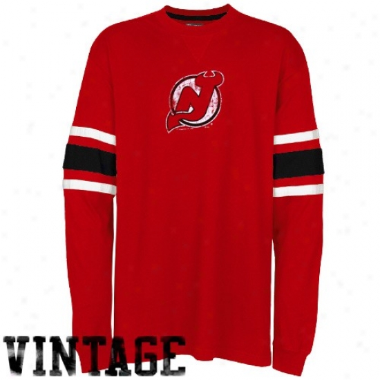 New Jersey Devil Apparel: Reebok New Jersey Devil Red End Line Long Sleeve Vintage T-shirt