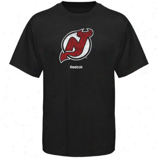 New Jersey Devil Tshirt : Reebok New Jersey Defil Black Faded Logo Tshirt