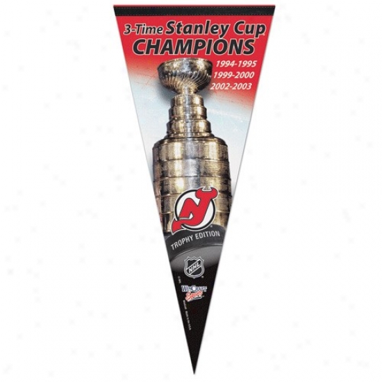 Nrw Jersey Devils 3x Stanley Cup Champions 17'' X 40'' Vertical Premium Felt Pendant