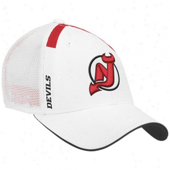 New Jersey Devls Cap : Reebok New Jersey Devils White  Nhl Draft Day Flex Fit Cap