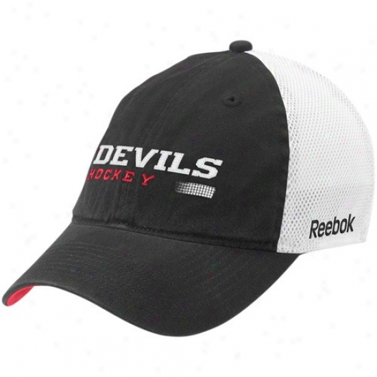 New Jefey Devils Hat : Reebok New Jersey Devils Black Official Team Mesh Back Fle xFit Hat