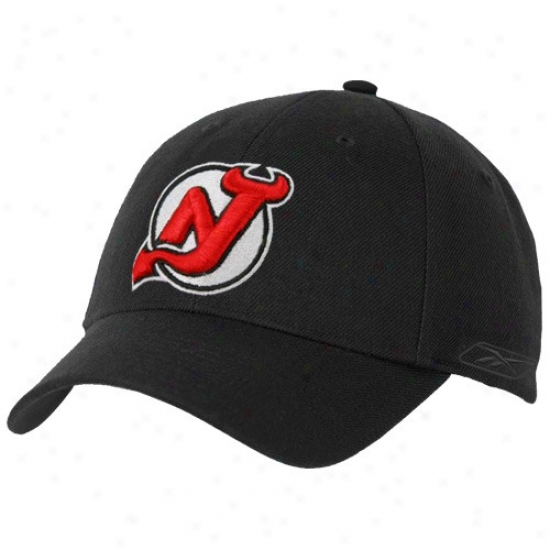 New Jersey Devils Merchqndise: Reebok New Jersey Devils Black Basic Logo Wool Blend Adjustable Hat