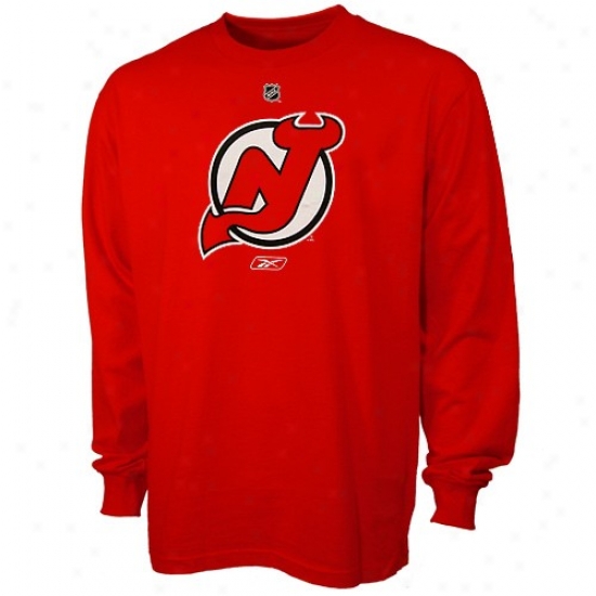 New Jersey Devils Tee : Reebok New Jersey Devils Red Primary Logo Long Sleege Tee
