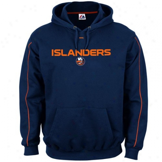 New York Islanders Stuff: Splendid New York Islanders Navy Blue Classic Hoody Sweatshirt