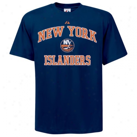 New York Islanders T Shirt : Majestic New York Islandefs Navy Blue Heart & Soul Ii T Shirt