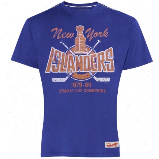 New York Islanders Tshirt : Mitchell & Ness New York Islanders Royal Blue Throwback Logp Premium Tshirt