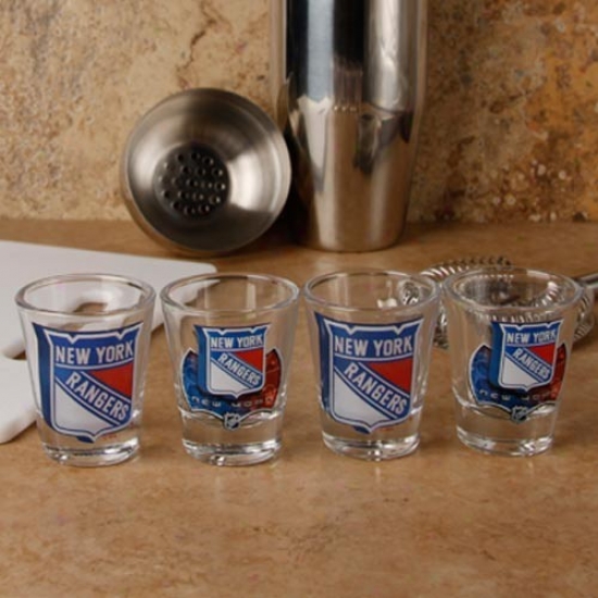 Repaired York Rangers 4-pack Enhanced High Definition Design Shot Glass Set